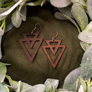 Beautiful geometric shaped wood drop earrings